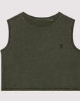 Camiseta Crop Chorlito hero Café en color verde desgastado